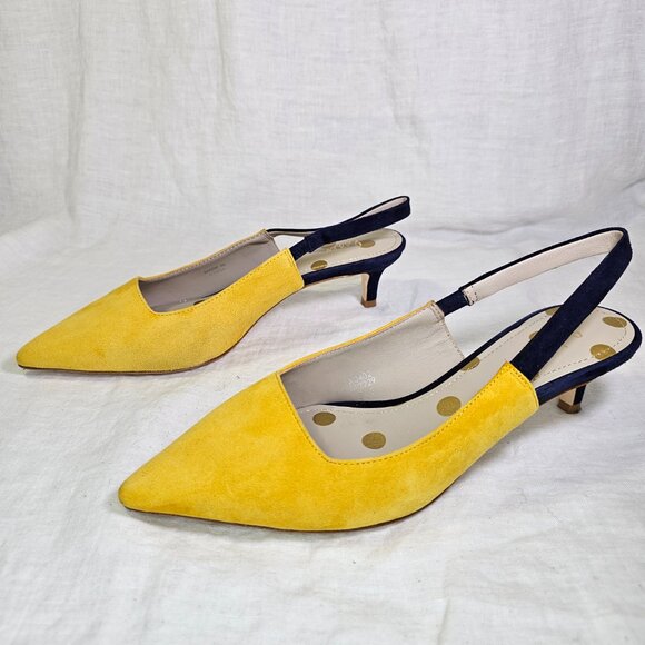 Shoes   Boden Florrie Suede 2” Kitten Heel Slingbacks EU39.5 US8.5 Navy & Yellow - Picture 3 of 16